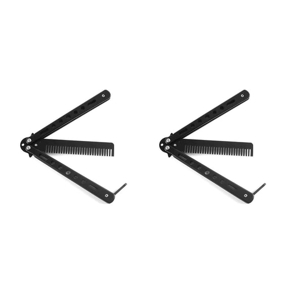 Seitruly Peine plegable de acero inoxidable para entrenamiento, cuchillo de mariposa, peine, barba, bigote, cepillo, herramienta de estilismo de Negro 2piezas Seitruly CBP161332