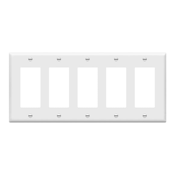 ENERLITES Interrupteur de Lumière Décorative Ou Plaque Murale de Sortie de Réceptacle, Finition Brillante, Taille 5-Gang 4.50 Pouces x 10.03 Pouces, Polycarbonate Thermoplastique, 8835-W, Blanc