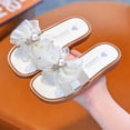 thumbnail image 2 of Little Girls Strappy Slip On Sandals Shiny Butterfly Bowknot Decor Soft Flat Sole Toddler Kids Casual Outdoor Comfort Footwear Gibobby,13.5,White, 2 of 5