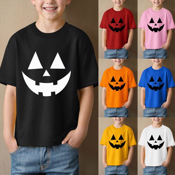 1-2 Years Boys' Halloween Pumpkin Girls' Short Sleeved T Shirt Ghost Spooky Season Fall Tops 1T 2T 3T 4T 5T 6T 7T 8T 9T Blue T-Shirt for Boy Girl