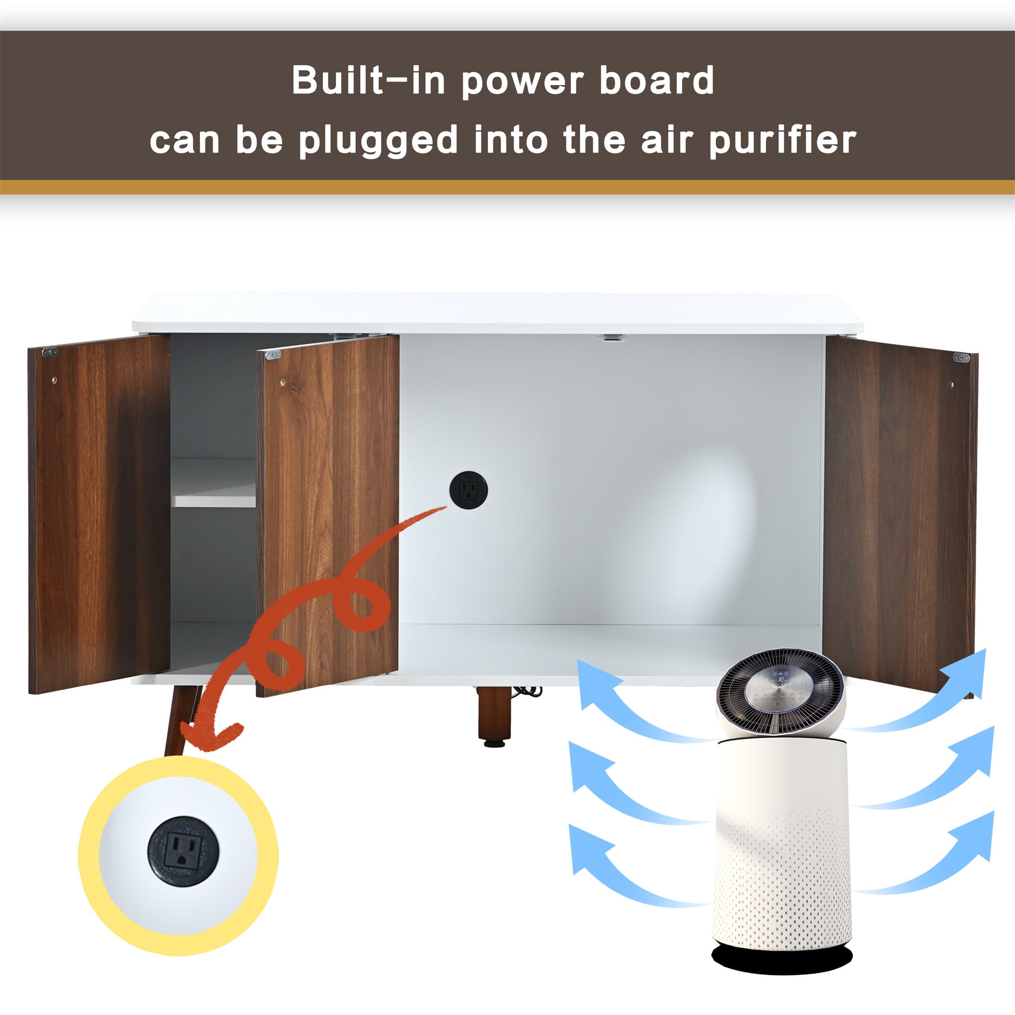 Pefilos 39" Litter Box Enclosure, Cat Litter Box Furniture with Hidden Plug, 3 Doors Indoor Cat House Washroom, White+Brown Pefilos 39" Litter Box Enclosure, Cat Litter Box Furniture with Hidden Plug, 3 Doors Indoor Cat House Washroom, White+Brown