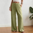 thumbnail image 2 of larppty Women Cotton Linen Drawstring Wide Leg Pants High Waisted Casual Loose Trousers with Pockets (Green, XXXL), 2 of 9