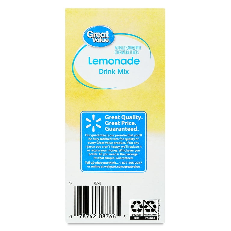 Great Value Lemonade Drink Mix Powder 0.53 oz Pack of 6 for 12