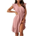 thumbnail image 1 of Aqestyerly Mode des Femmes Sans Manches V-Cou Boutonné Robe Courte Décorative avec Ceinture, 1 of 5
