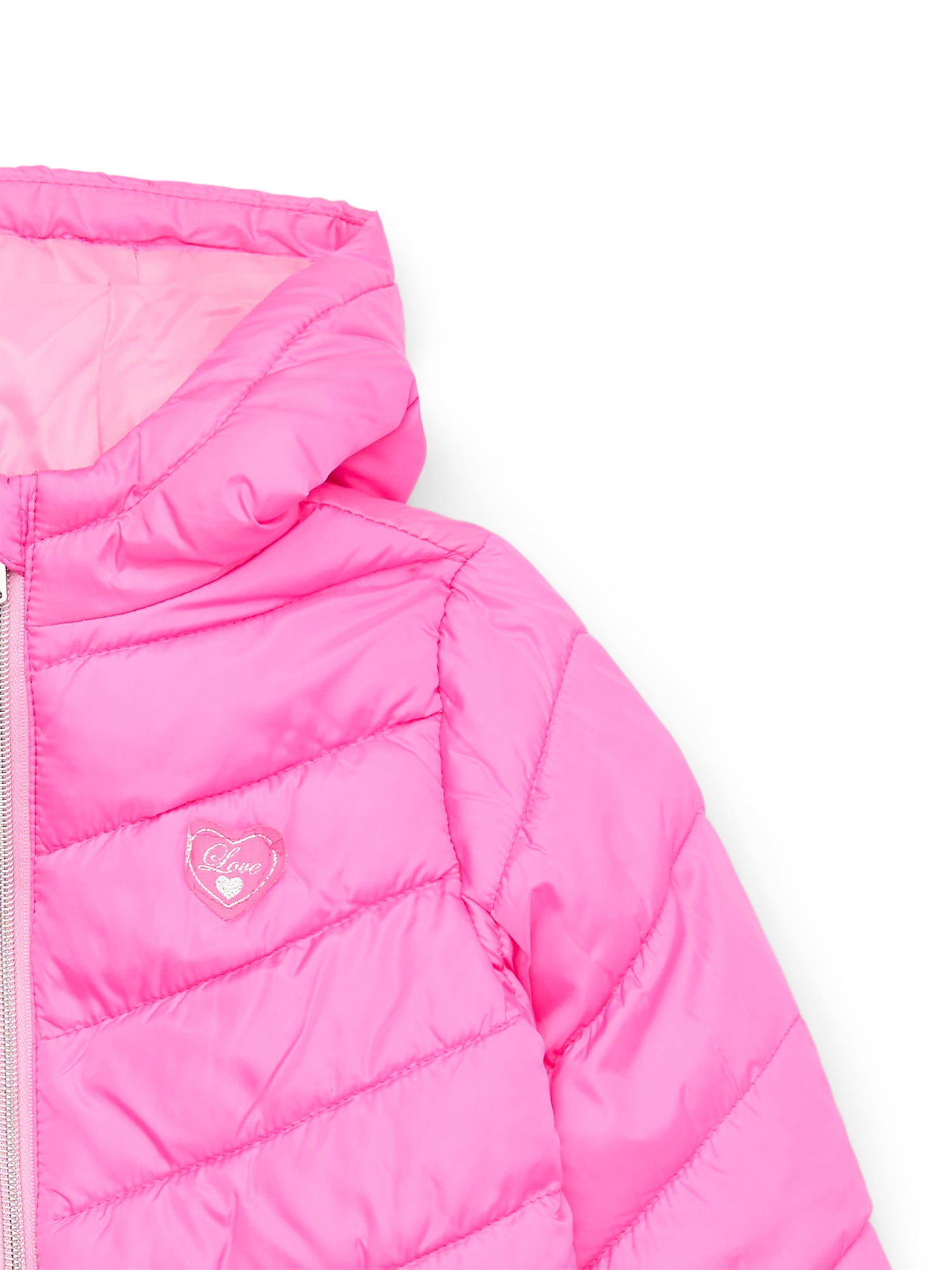Pink Platinum Girls Solid Quilted Puffer Coat with Hood, Sizes 4-16