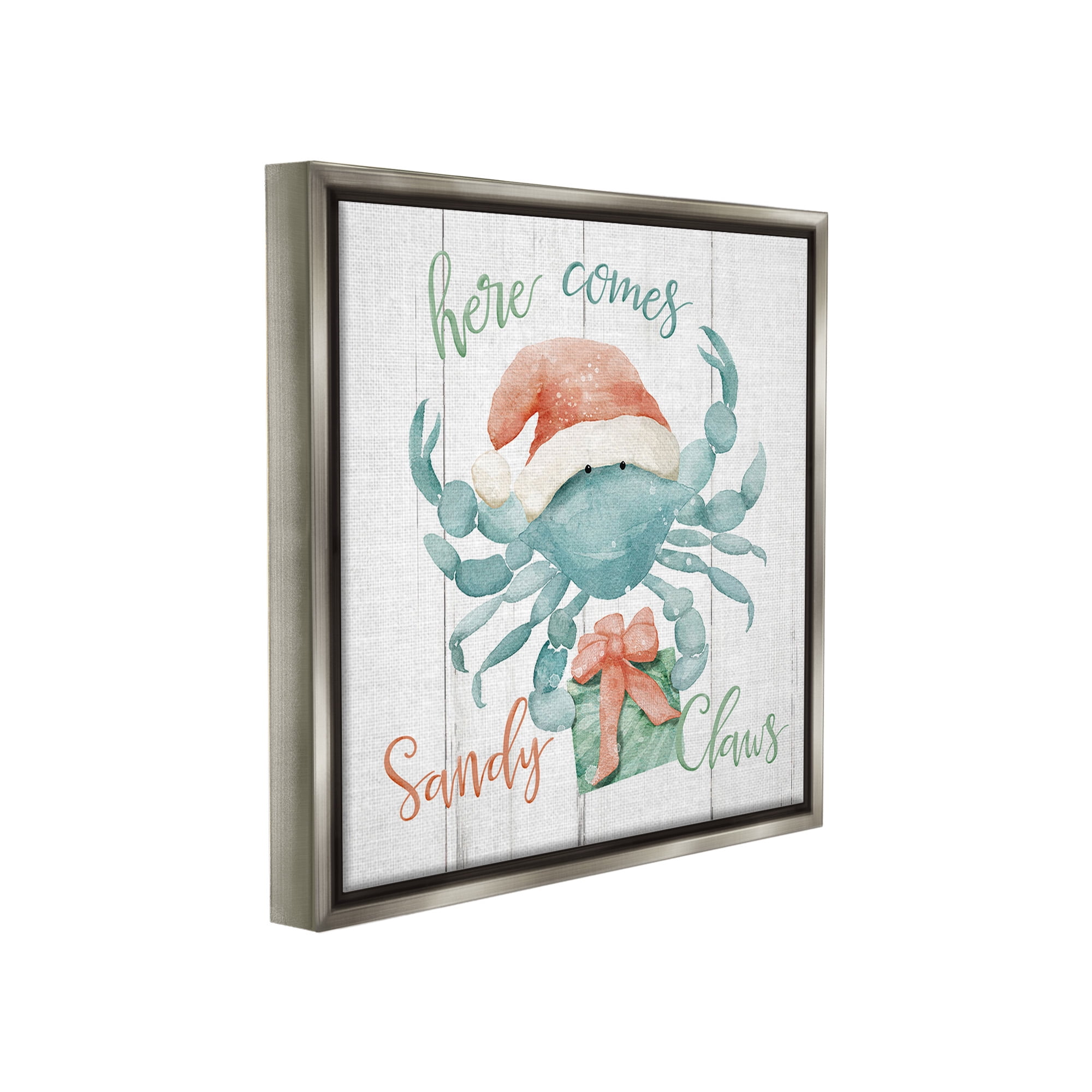 Stupell Industries Nautical Sandy Claws Crab Holiday Painting Gray Floater Framed Canvas Art Print Wall Art, 25 x 25