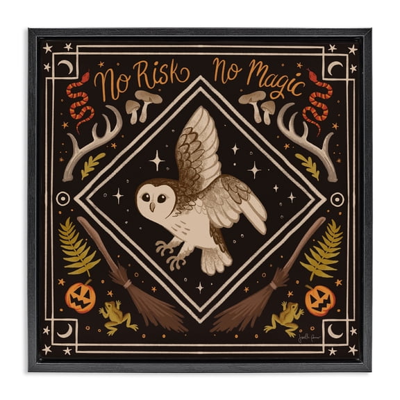 Stupell Industries No Risks or Magic Owl Black Framed Floater Canvas Wall Art design by Janelle Penner, 18 x 18