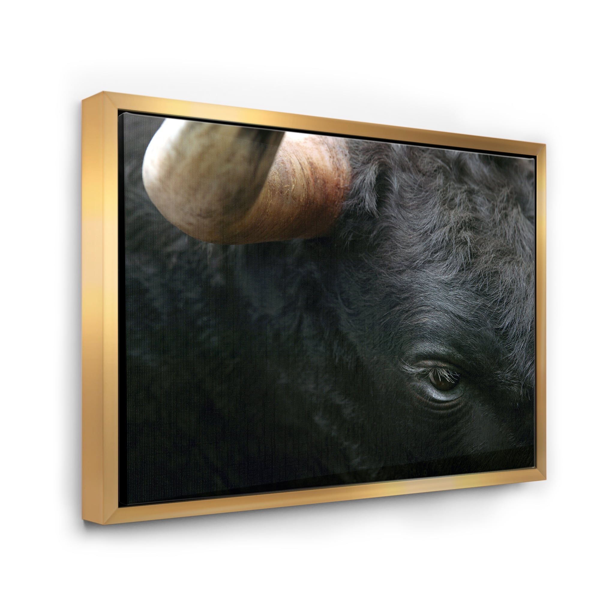 Close-Up Of Eye Fighting Bull Head 32 in x 24 in Framed Painting Canvas Art Print, by Designart