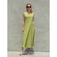 thumbnail image 2 of Women Solid Color Long Dress Solid Color Crew Neck A-line Dress, 2 of 9