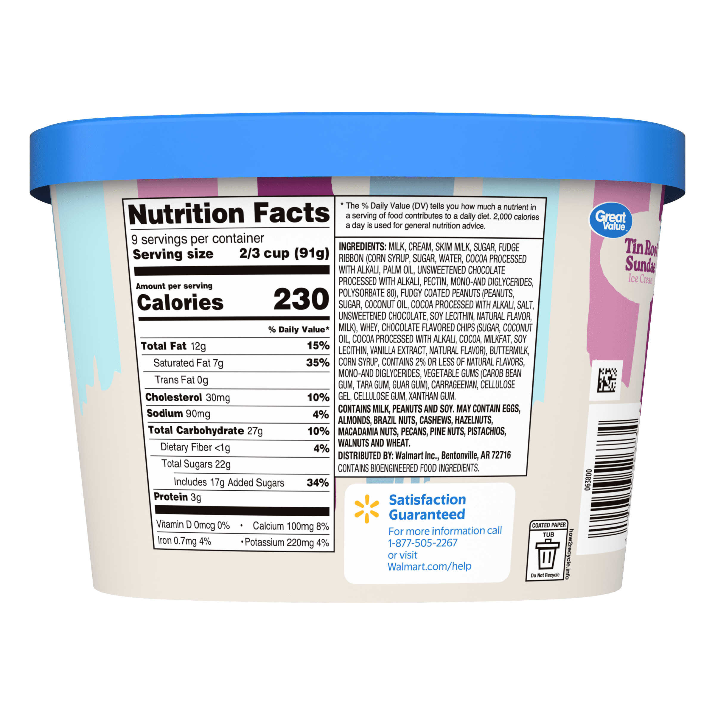 Great Value Tin Roof Sundae Ice Cream, 48 fl oz