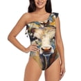 thumbnail image 2 of Picia Oil Painting Flower Cow Pattern Women's One Piece Swimsuits,One Shoulder Swimwear Asymmetric ,Ruffle Monokinis Bathing Suits,High Waisted Flattering Bathing Suits-Small, 2 of 8