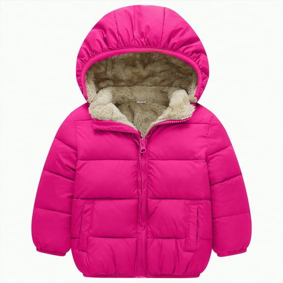 CAICJ98 Toddler Winter Coats Hooded Kids Fleece Jacket Thickened Boys Girls Lightweight Puffer Jacket (Hot Pink,7-8 Years)