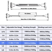 Tootaci 3/8 Stainless Steel Turnbuckles, Jaw and Jaw Cable Wire Tensioners, 3200lb Working Load Limit for Sun Shade Sail Tent Outdoor String Lights, 1PCS
