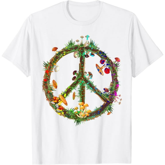 Magic Mushrooms Peace Sign Psychedelic Retro Shrooms Gift T-ShirtMen and women, White T-shirt, size: Extra large
