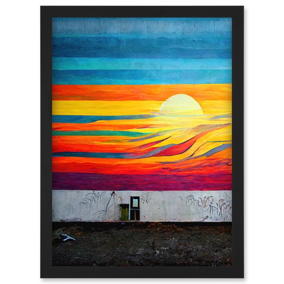 Sunrise Mural Street Art Graffiti In Bright Vibrant Sunset Artwork Framed Wall Art Print A4