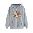 thumbnail image 4 of Women Turkey Graphic Hooded Sweatshirt, Drawstring Long‑Sleeve Pullover Hoodie with Front Kangaroo Pocket, Casual Tops for Fall Gatherings Gray L, 4 of 5