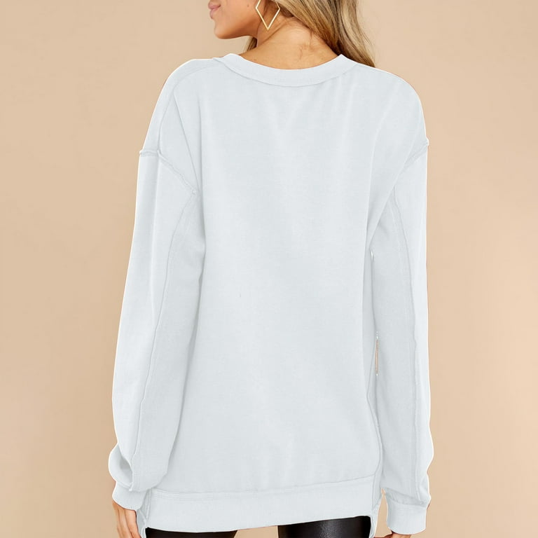 Xysaqa Women's Casual V-Neck Tunic Sweatshirt Long Sleeve