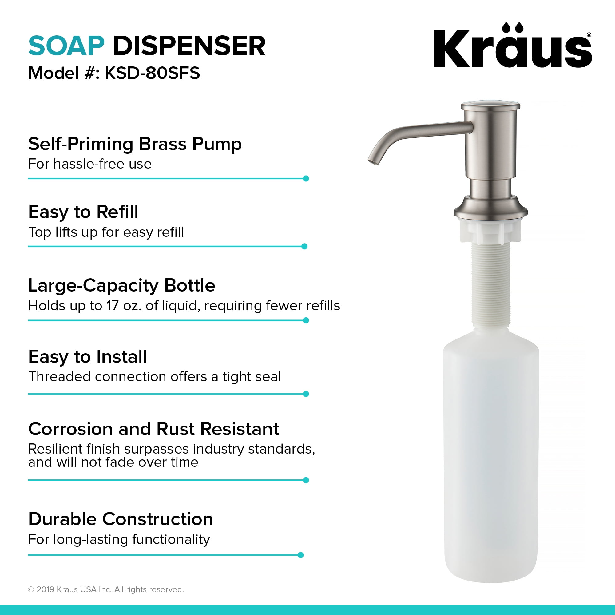 Kitchen Soap Dispenser in Spot Free Stainless Steel
