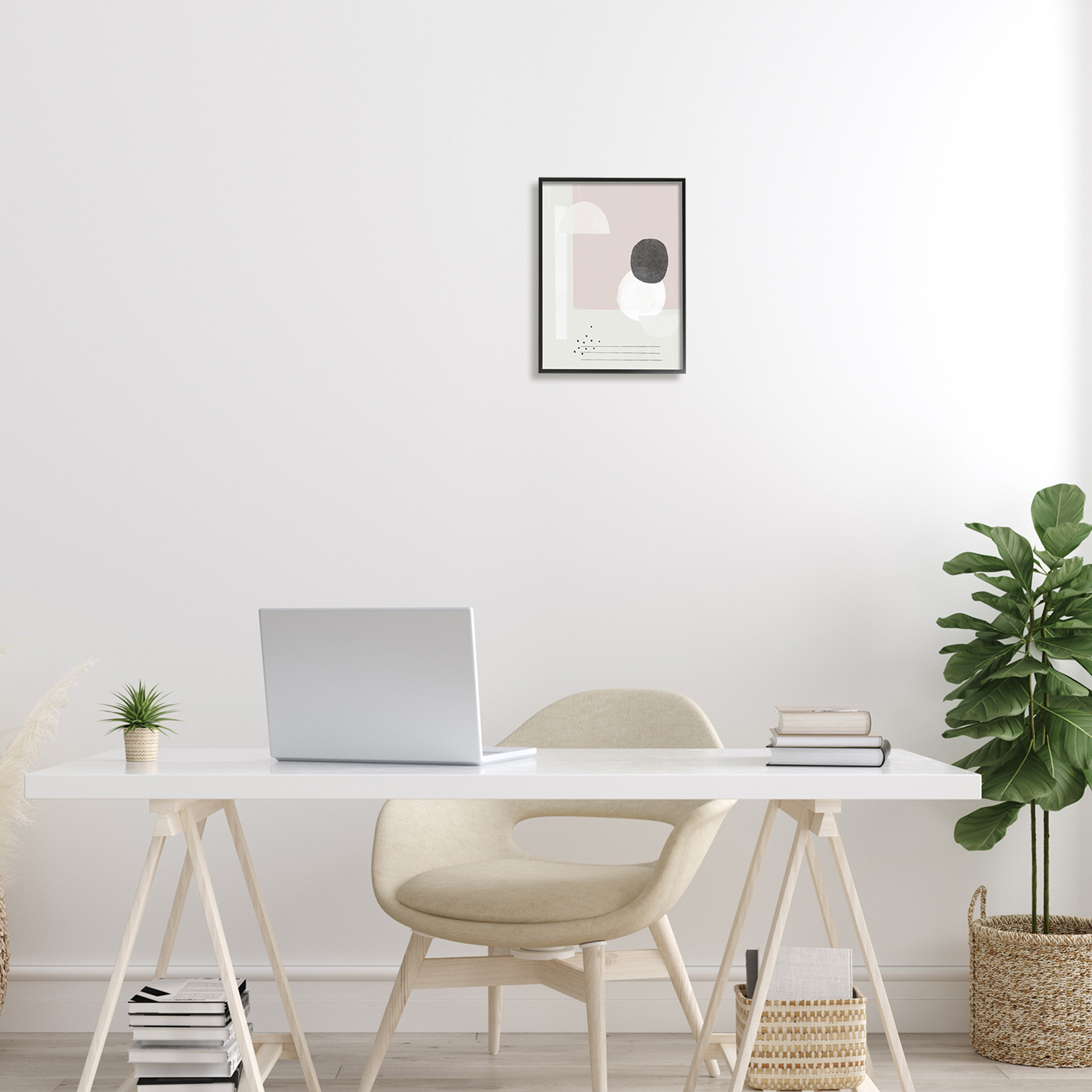 Stupell Industries Simple Abstract Boho Shapes Beige Pink Circles Framed Wall Art, 11 x 14, Design by Leah Straatsma