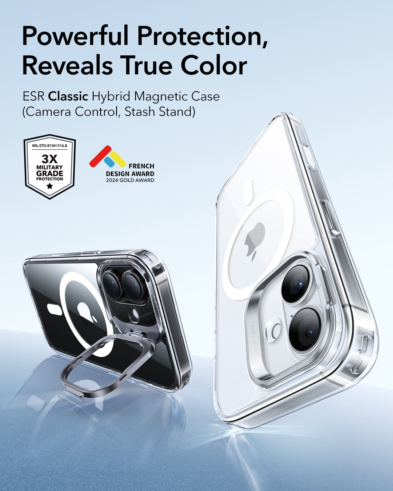 ESR Magnetic Case with Stash Stand Compatible with iPhone 17, Military-Grade Drop Protection & Camera Control Cover, MagSafe Compatible Scratch-Resistant, Clear