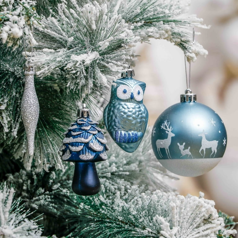 Valery Madelyn Christmas Ball Ornaments for Tree Decor, 80ct Winter Wishes  Silver and Blue Shatterpro of Assorted Christmas Tree Ornaments Value Pack