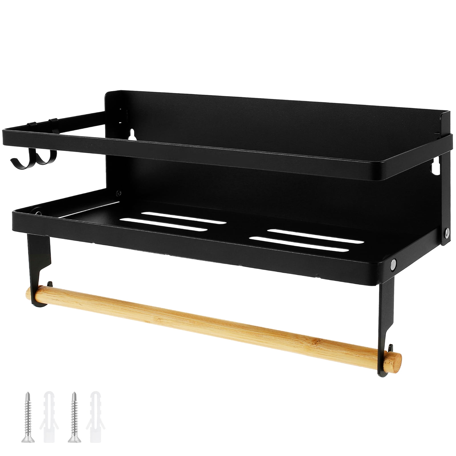 FUYGRCJ Magnetic Spice Rack with Paper Towel Holder Roll and 2 Hooks Magnetic Shelf Foldable Spice Organizer