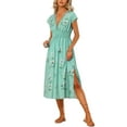thumbnail image 4 of INSPIRE CHIC Women's Summer Flutter Short Sleeve Smocked Waist Floral Midi Dress S Green, 4 of 6