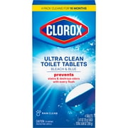 Clorox Bleach and Blue Toilet Bowl Cleaner Tablets, Rain Clean, 4 Count