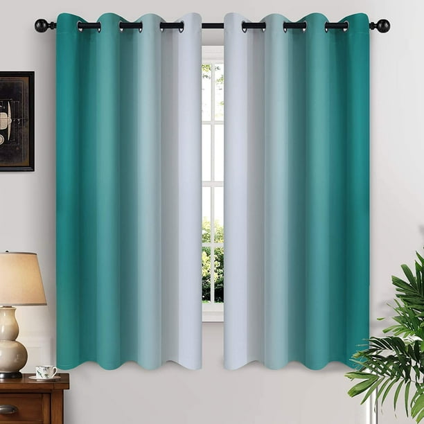 Yakamok Grommet Light Blocking Teal Blackout Ombre Curtains,Room