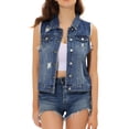 thumbnail image 1 of INSPIRE CHIC Women's Turn Down Collar Button Denim Washed Vest, 1 of 6