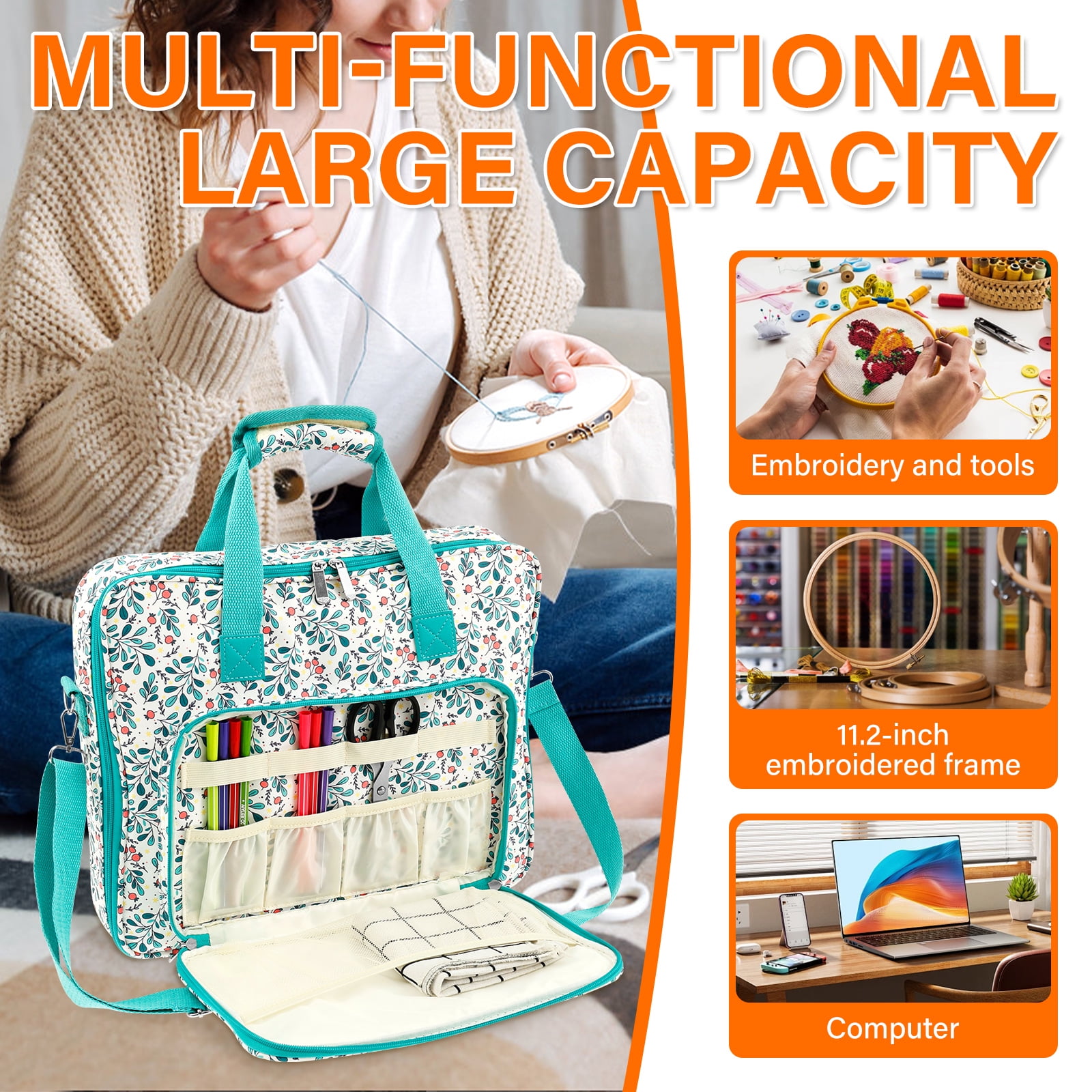 Threns Embroidery Floss Organizer,Portable Cross Stitch Organizer Bag,Sewing Totes with Pocket,Oxford Cloth Embroidery Storage for Sewing Kit Tools