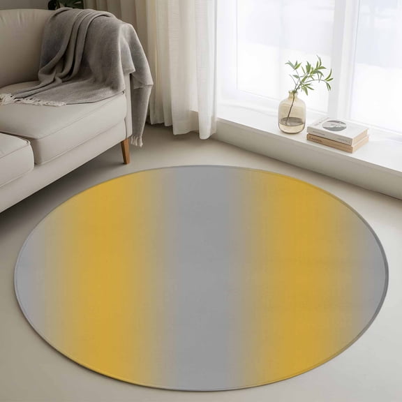 Round Rugs 3Ft, Yellow Ombre Round Area Rug Washable Indoor Throw Carpet, Grey Modern Art Farmhouse Small Non Slip Circle Rug for Bedroom Living Room Home Decor Aesthetic