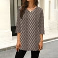thumbnail image 2 of XPMWRP Women's Polka Dot V Neck Tunic Top 3/4 Sleeve Loose Fit Casual Blouse Flowy Longline Shirt for Daily Wear Brown XL, 2 of 6