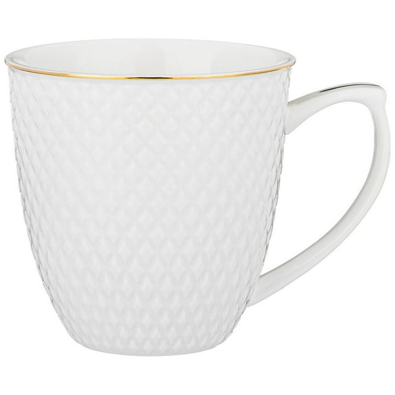 STP GOODS Diamond Gold Porcelain Mug 11.8 fl oz (350 ml) Tea Mug for Hot Beverages Coffee and Tea Mug for Latte Cocoa Chocolate Glass Drinkware Service for 1, White and Gold