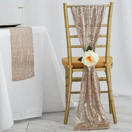 

5 Pack | Blush/Rose Gold Premium Sequin Chair Sashes | 12 x108