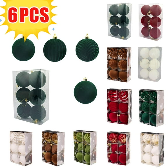 Velvet Christmas Ornaments Set, Flocked Christmas Balls, Decorative Hanging Ornaments for Christmas Tree – 6pcs Velvet Ball Ornaments(8cm 6pcs)|YISHFHP