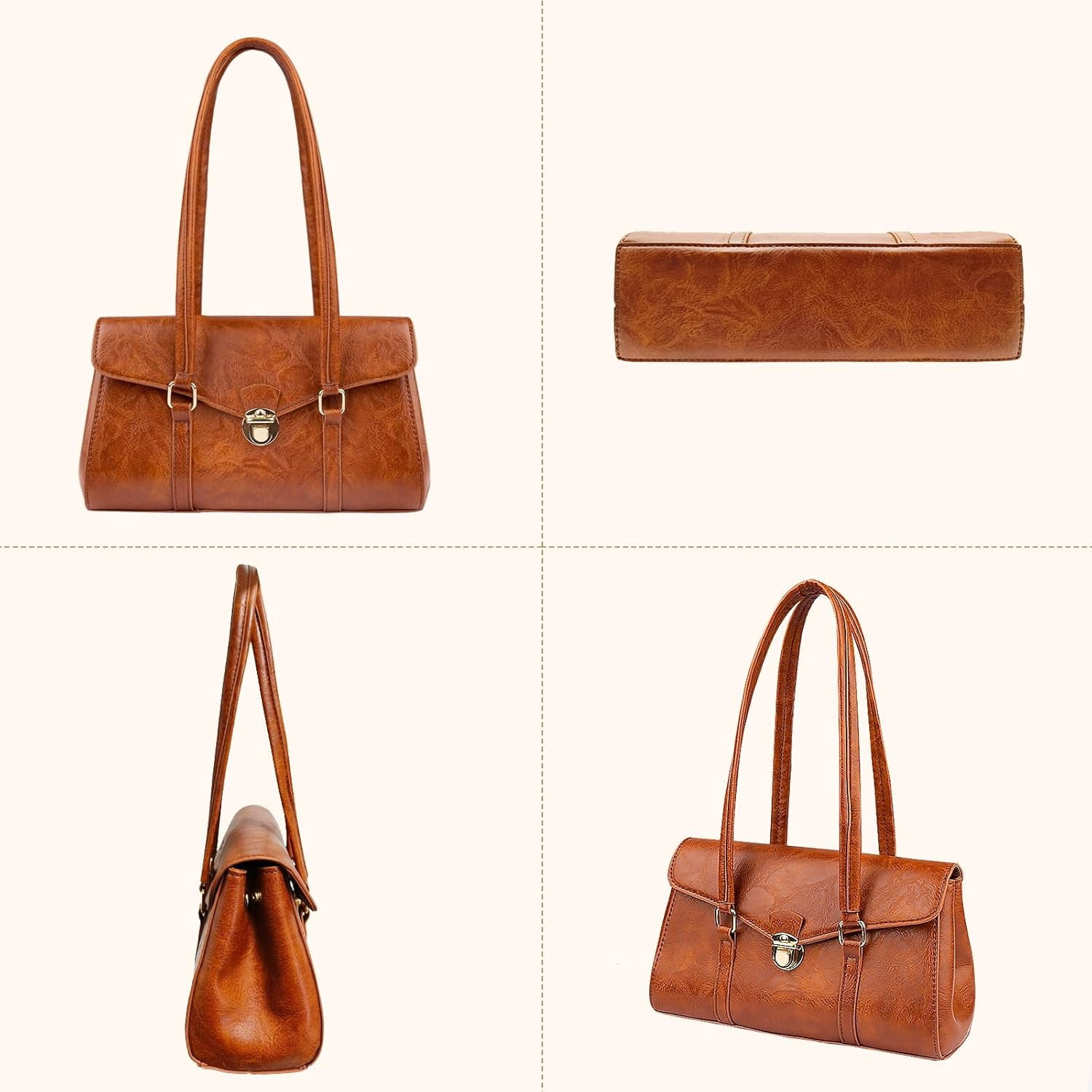 Shoulder Bag for Women, Cute PU Leather Small Purse Handbags, Retro Classic Tote Purses for Women with Removable Strap