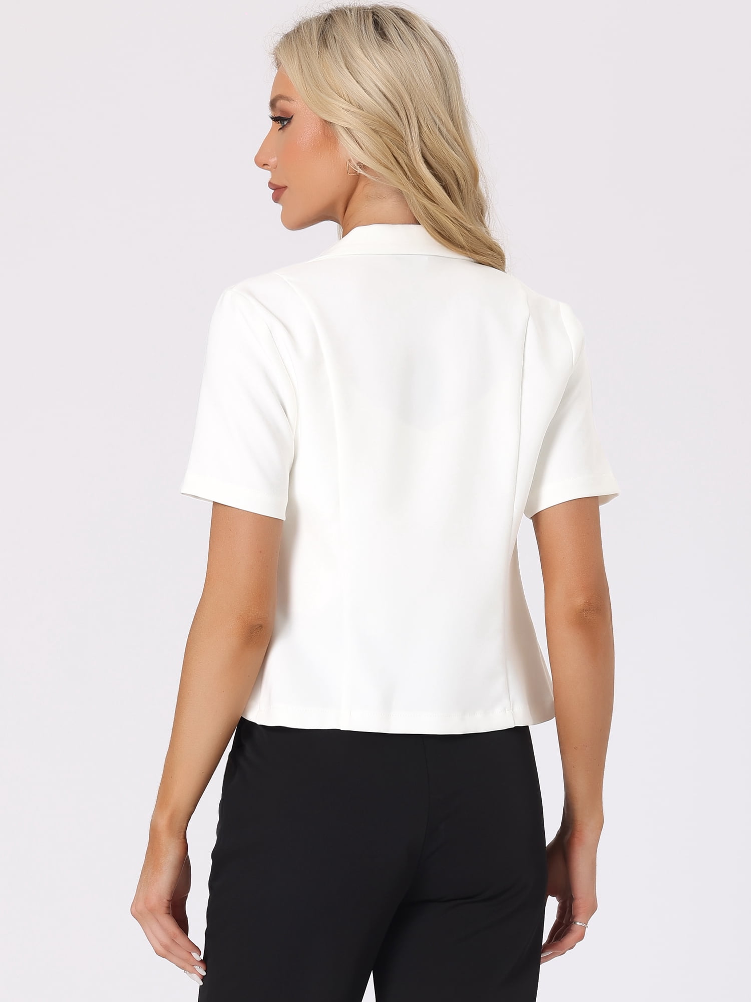DARING DIVA Women's Cropped Short Sleeve Open Front Lapel Blazer S White