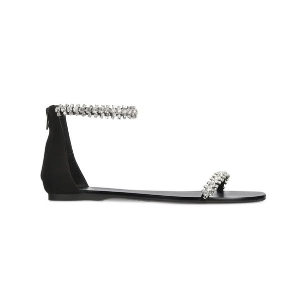 INC Womens Black Ankle Strap Gem Accent Givele Round Toe Zip Up Sandals Shoes 6.5 M