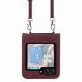 thumbnail image 2 of Dteck for Samsung Galaxy Z Flip 5 5G Case, Adjustable Crossbody Shoulder Strap Lanyard Case for Women Kickstand Flip PU Leather Hard Shell Ultra Thin Slim Durable Protective Phone Cover,Winered, 2 of 5