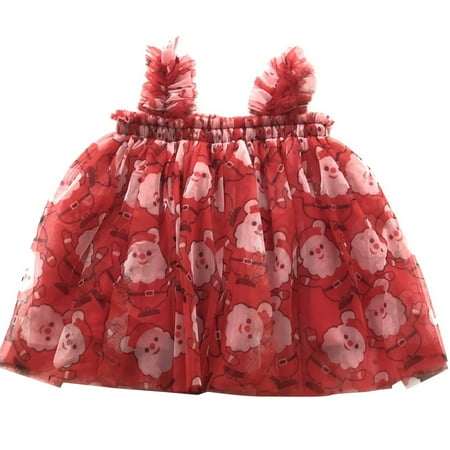 

EnJoCho Kids Beach Clothes Girls Christmas Mesh Camisole Snowflake Print Santa Print Tutu Dress Mesh Dress Girls Christmas Outfit Baby Kids Party Comfort Clothing Trendy Set