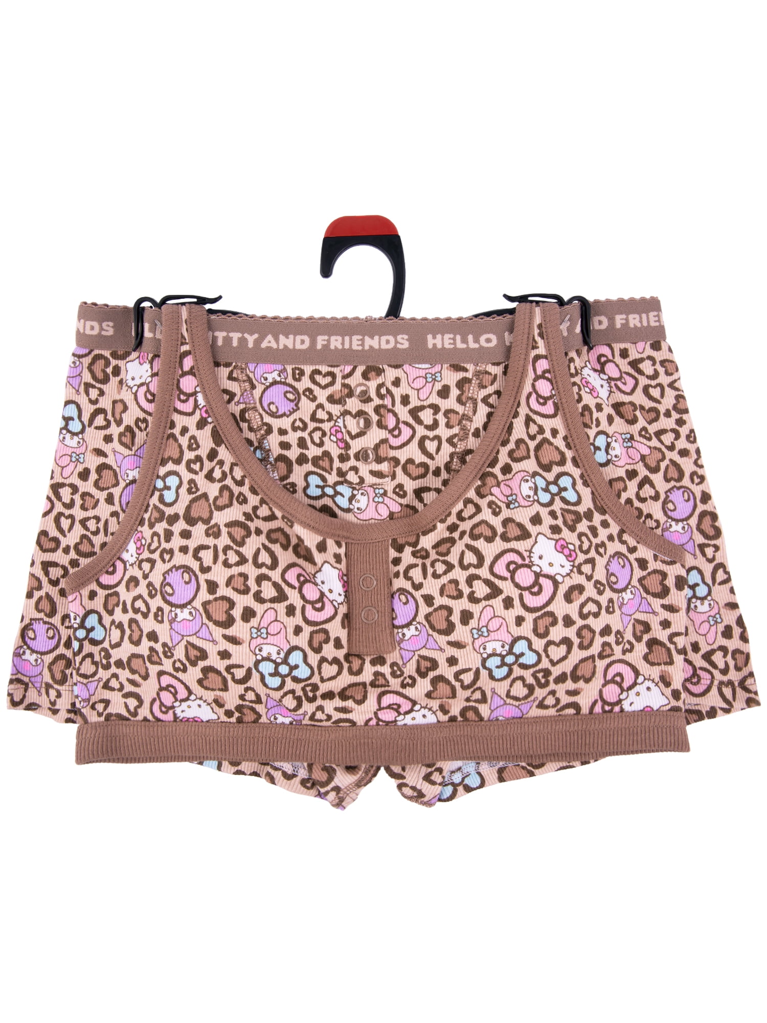 Hello Kitty Junior's 2-Piece Ribbed Knit Bralette and Boxer Brief Set, Size Small to Extra Large