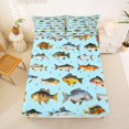 thumbnail image 4 of Manfei Cartoon Fish Queen Sheets, Marine Animal Queen Sheet Sets, Light Blue, 4pcs, 1 Flat Sheet, 1 Fitted Sheet and 2 Pillowcases, 4 of 6