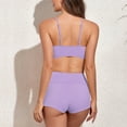 thumbnail image 4 of Women Bathing Suit 2 Piece Ribbed V Neck Spaghetti Strap Padded Front Drawstring Bikini Swimsuit Purple XL, 4 of 6