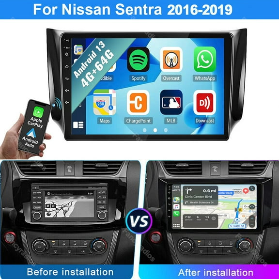 For 2016-2019 Nissan Sentra Car Radio Carplay Android 13 GPS Navi WiFi Stereo