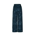 thumbnail image 6 of Womens 2 Piece Outfits Dressy Casual Long Sleeve Collared Shirt and Wide Leg Trouser Pant Loose Sets with Prints (M, Navy), 6 of 7