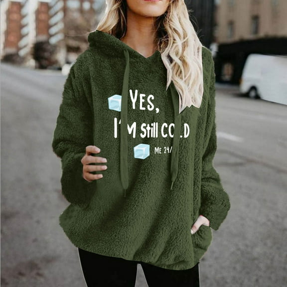 XUNKUSGA Hoodies for Women Sherpa Fuzzy Fleece Plain Hoodies Fashion Letter Graphic Hooded Sweatshirt Women with Pocket Soft Long Sleeve Clothes for Women S-3XL