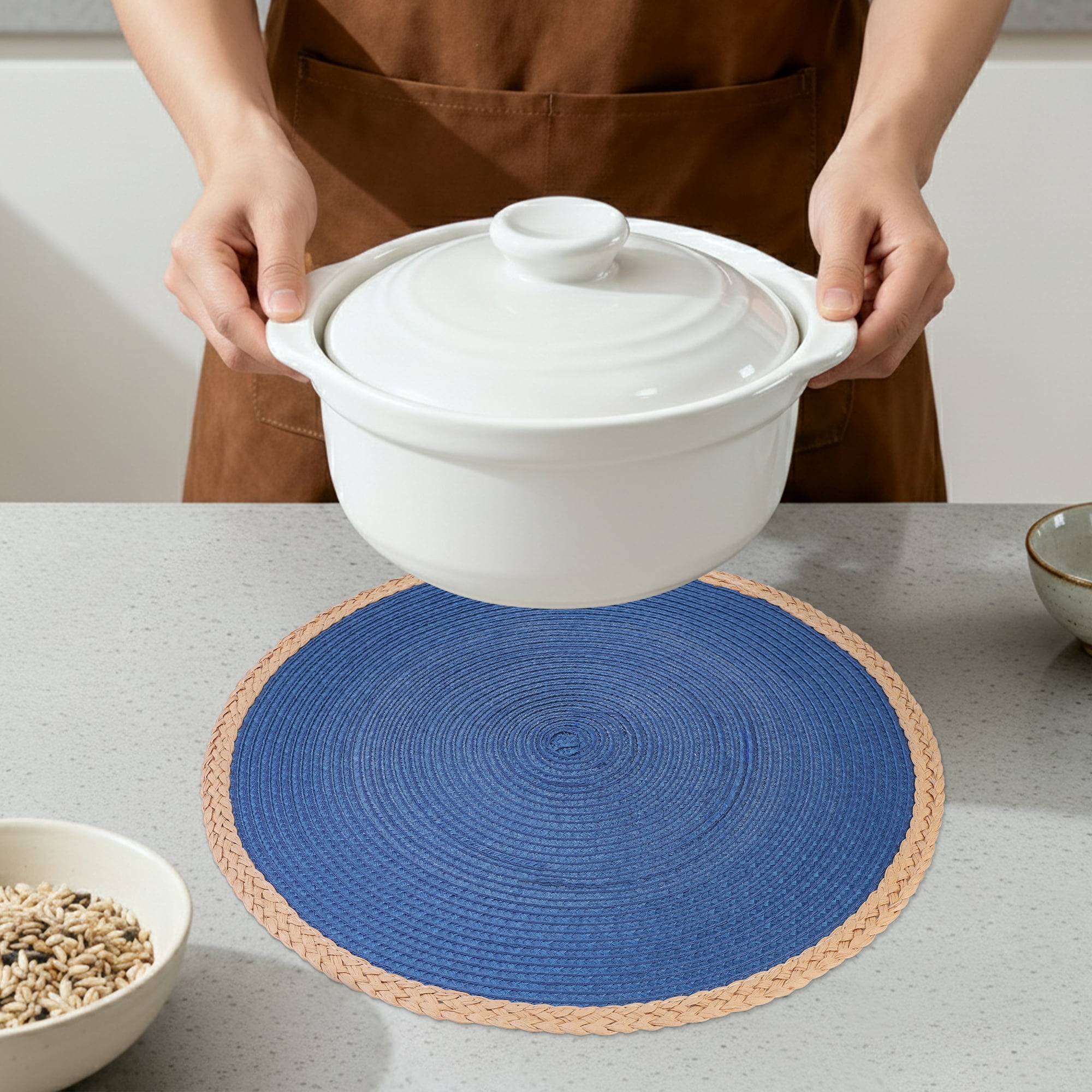 Unique Bargains Farmhouse Woven Placemats Set of 6 for Dining Table Decor Dark Blue