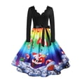thumbnail image 1 of QELUSQELUS Women Christmas Gown Long Sleeve Bowknot Printed Party Vintage Dress, 1 of 3