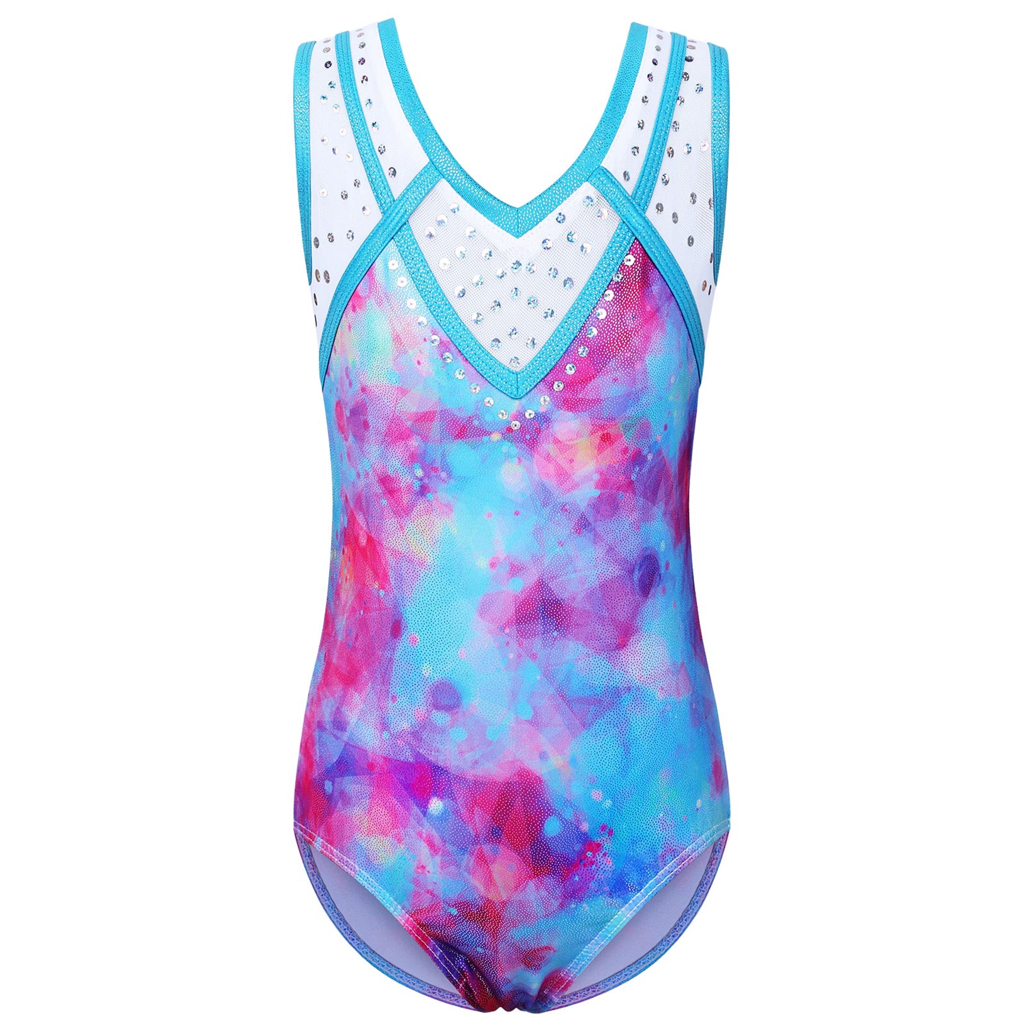 Gymnastics Leotard With Gradual Color Change & Diamonds - Girls Competition Performance Wear, High Elastic Velvet